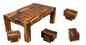 17th century reclaimed oak coffee table and dovetailed stools